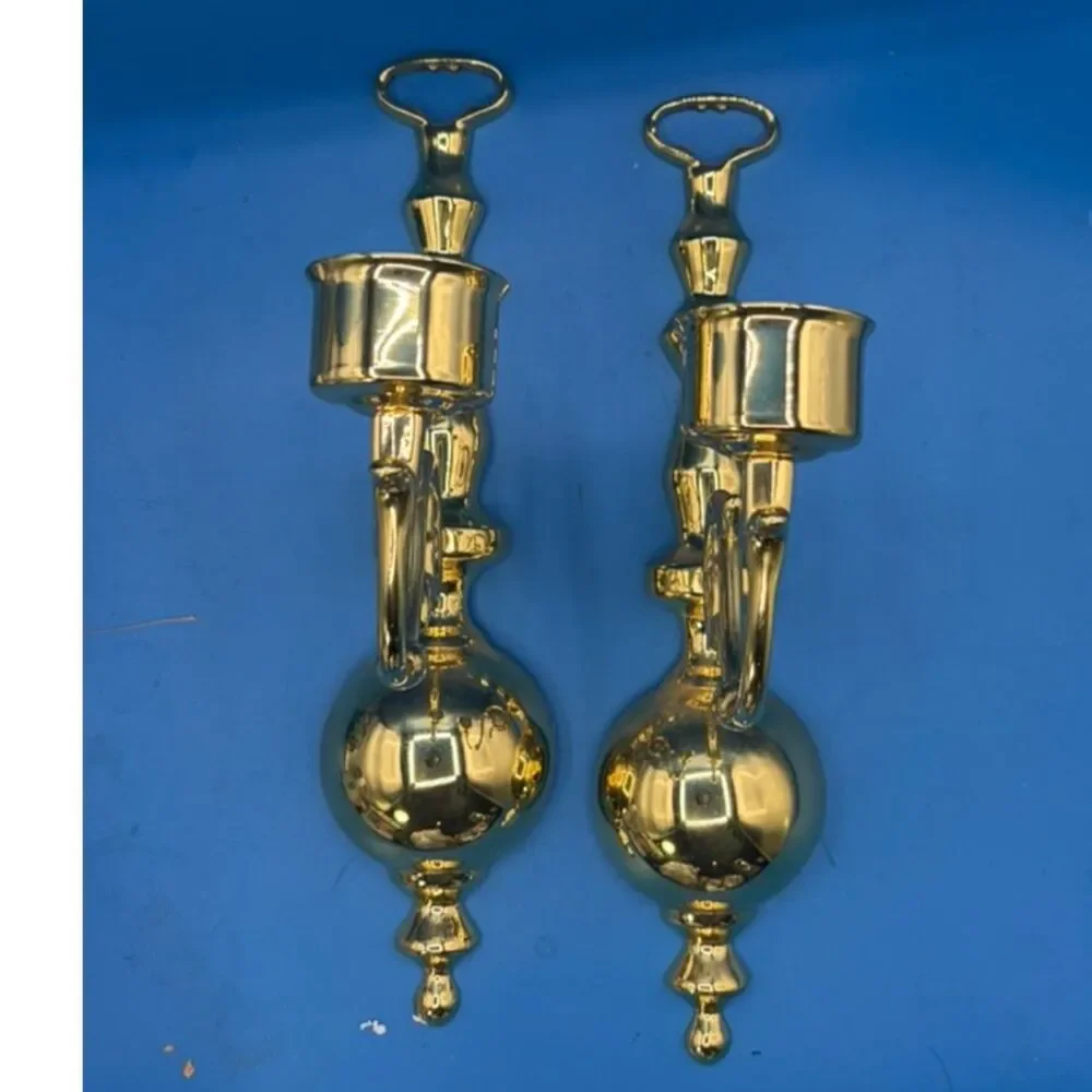 Vintage Brass Scroll Wall Candle Sconce pair  (will need hurricanes) 12.5